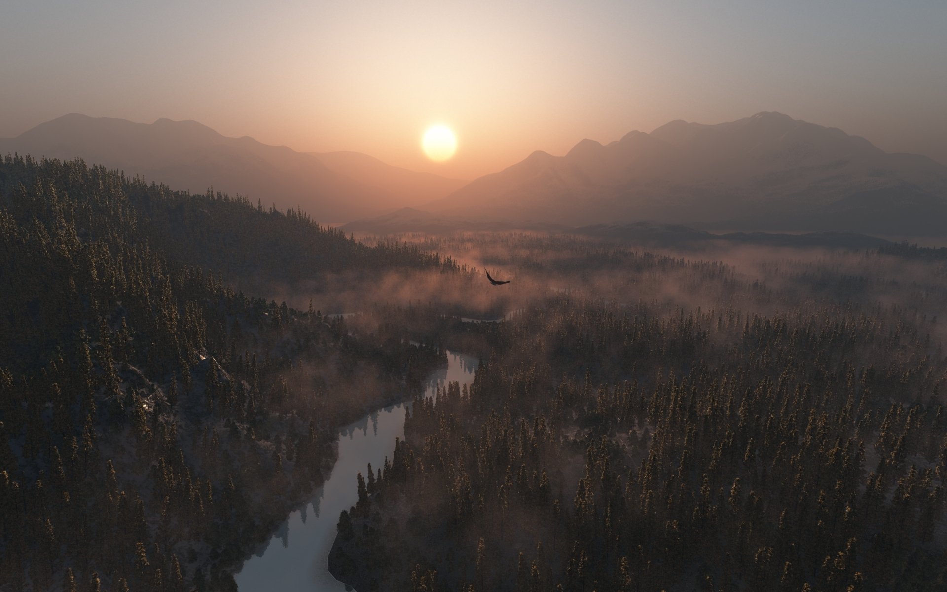 le soleil la forêt la rivière l aigle