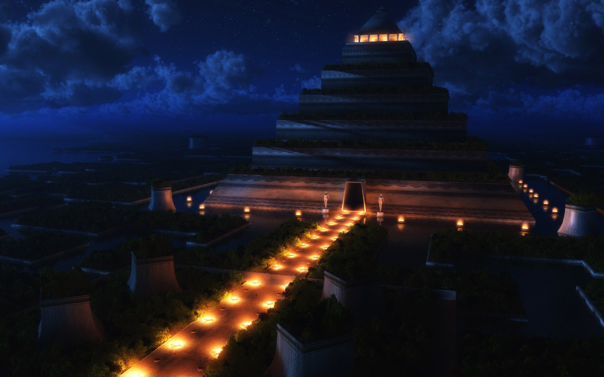 piramide tempio notte