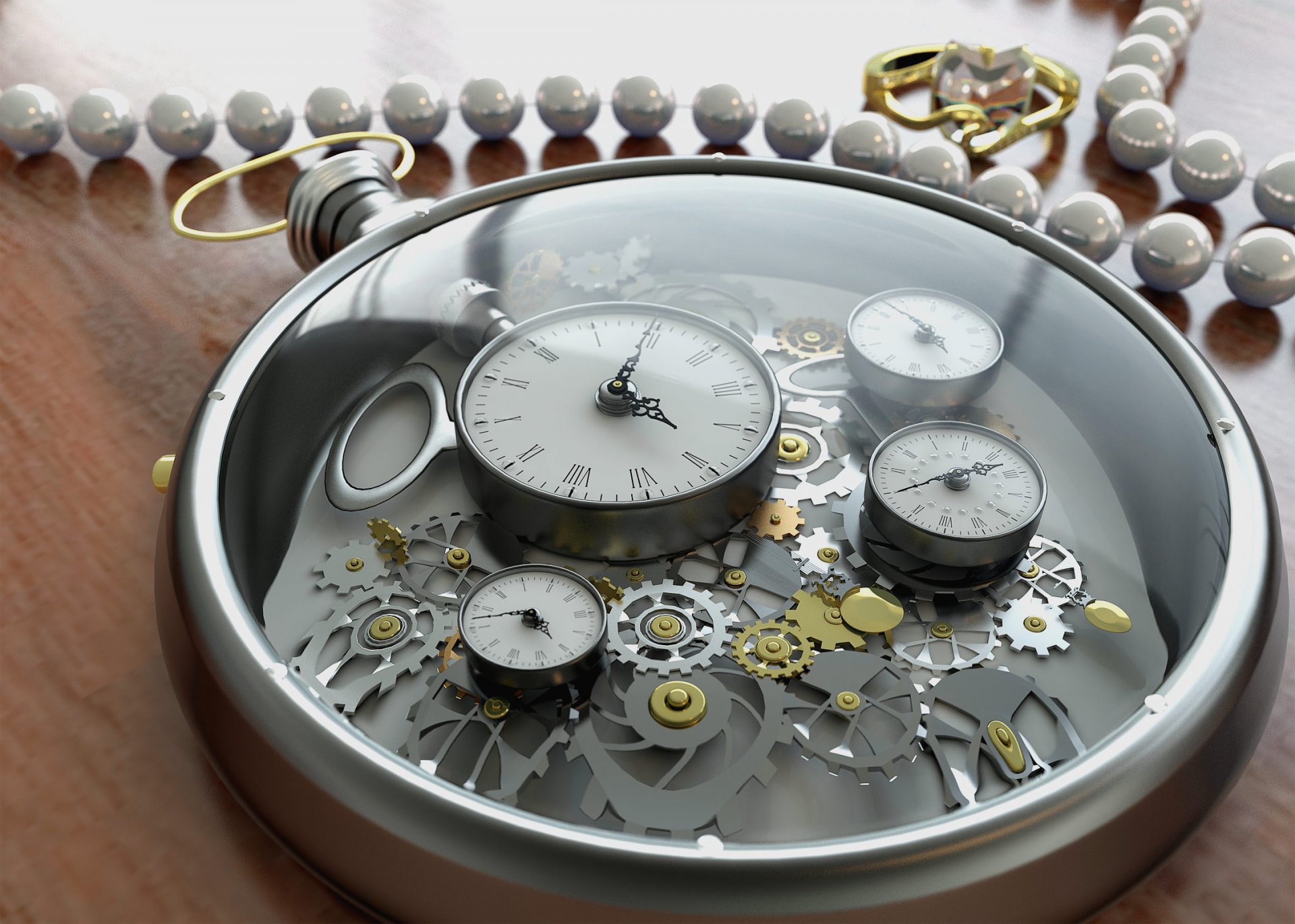 3d rendering orologio quadrante tempo gear mani decorazione di vetro numeri