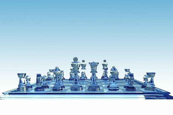 Bordo di vetro con scacchi su sfondo blu