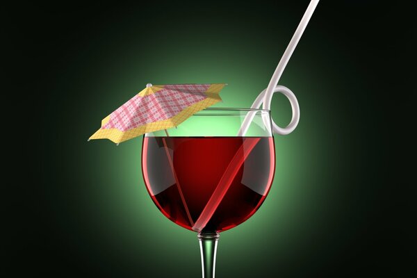 Un verre de vin avec un parasol et de la paille