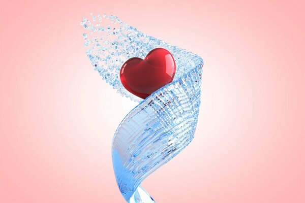 Cuore in una spirale di acqua trasparente