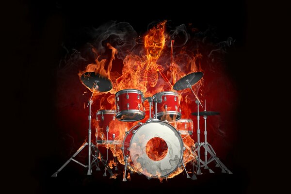 Drum set with fire