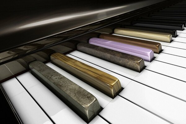 Piano keys with different textures