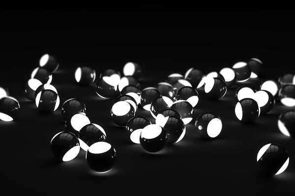 Glowing sphere balls on a black background