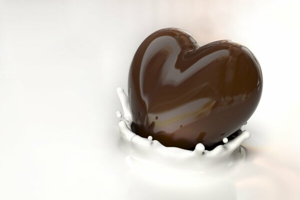 Chocolate heart drowns in milk