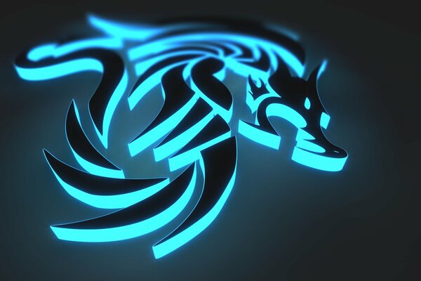 Graphics. Black and turquoise neon dragon