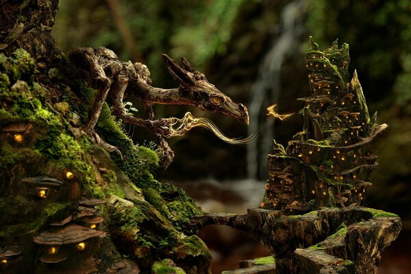 Connaissance du dragon et de la fée dans la forêt magique