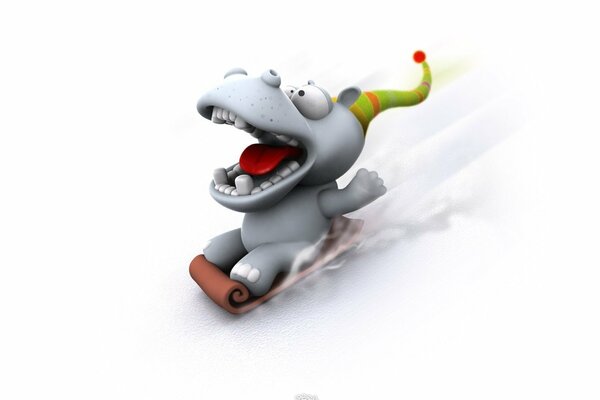 Blague hippopotame promenades sur la piste de luge