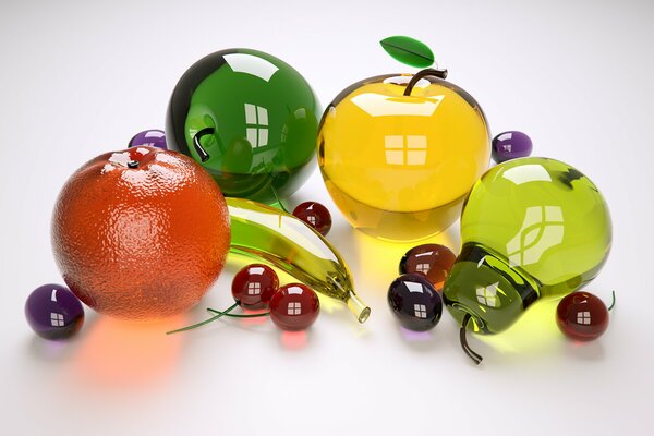 Beautiful glass fruits lie