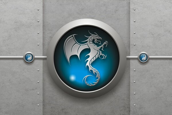 Dragon on a blue background in a circle