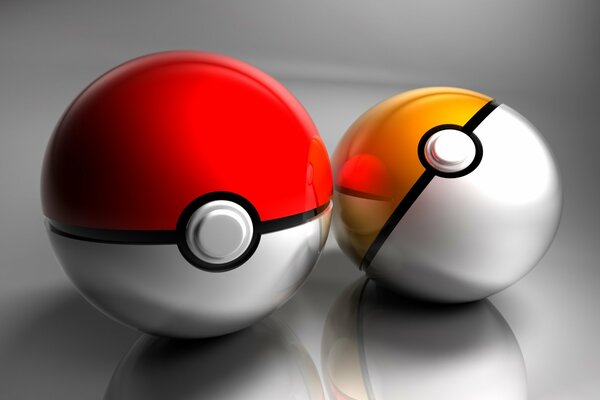 Palline Pokemon su sfondo grigio a specchio