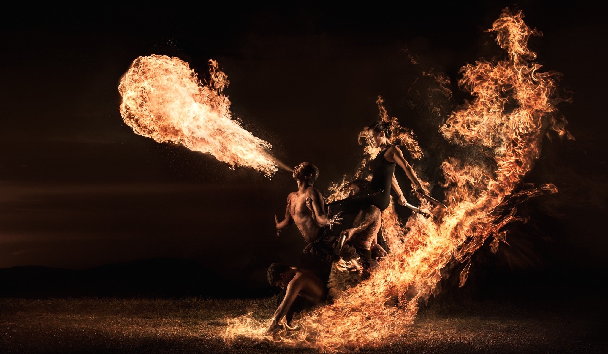 le feu les gens le spectacle de