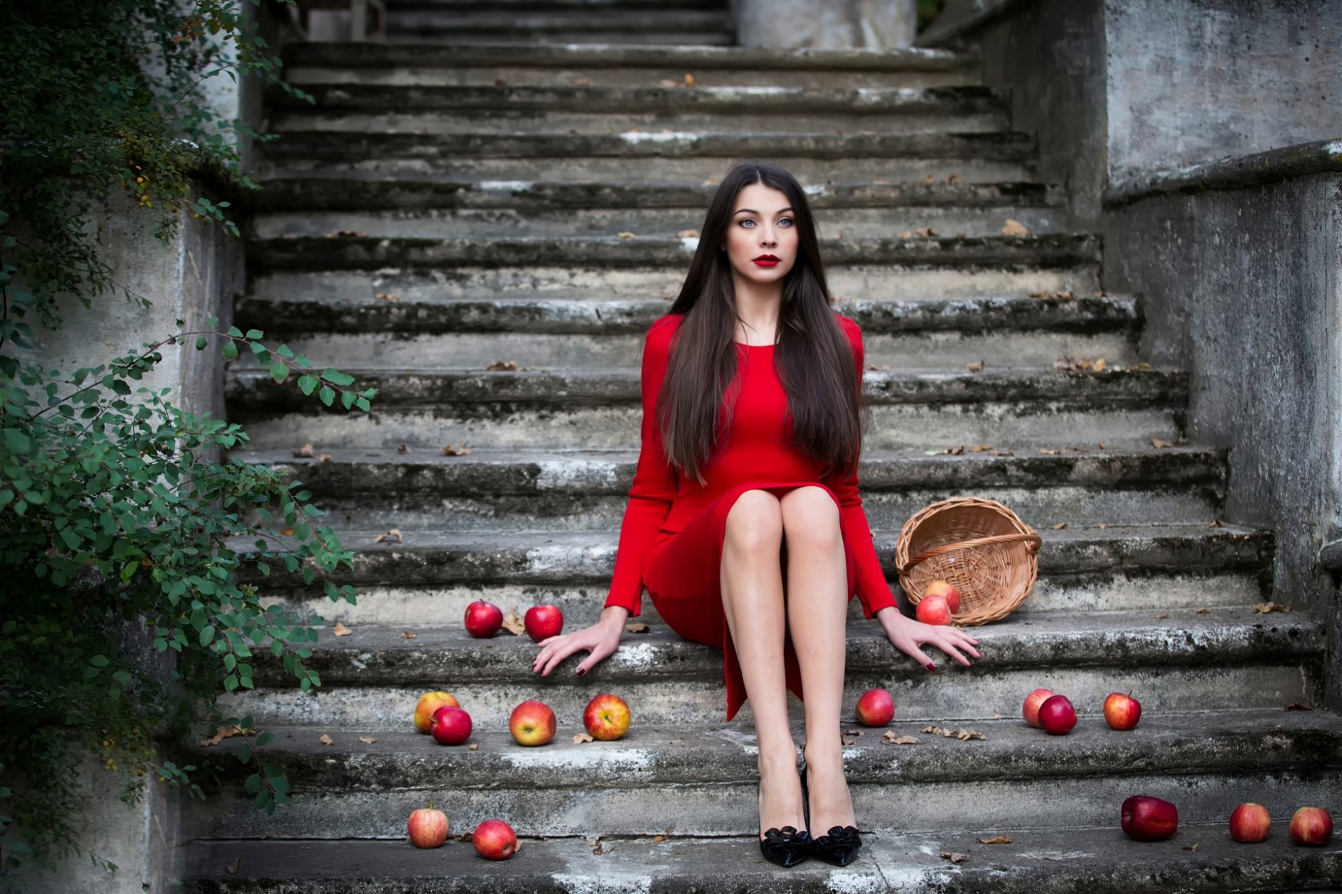 inese stoner girl make-up in red stairs shopping apple