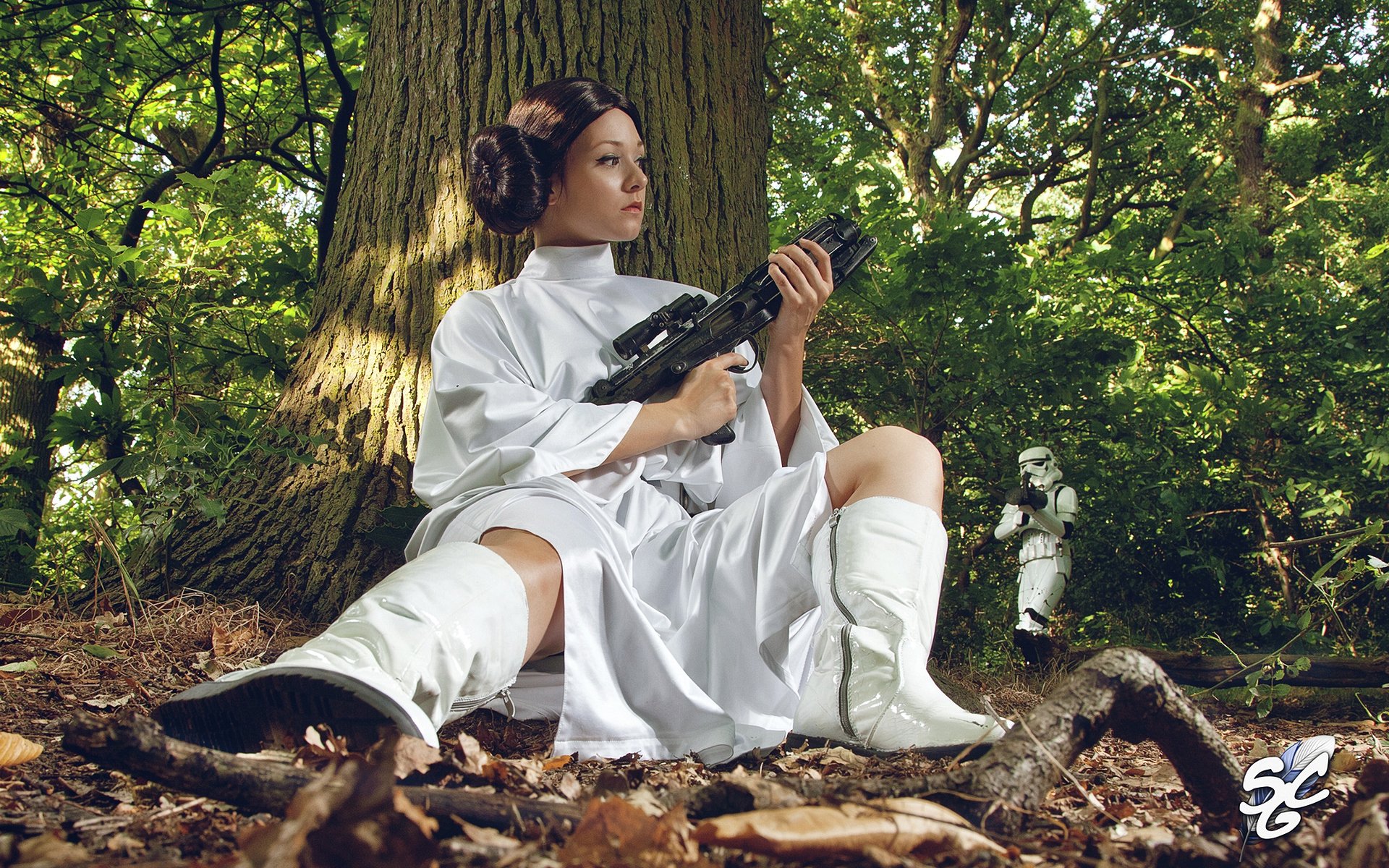 guerre stellari leia ragazza armi stormtrooper foresta