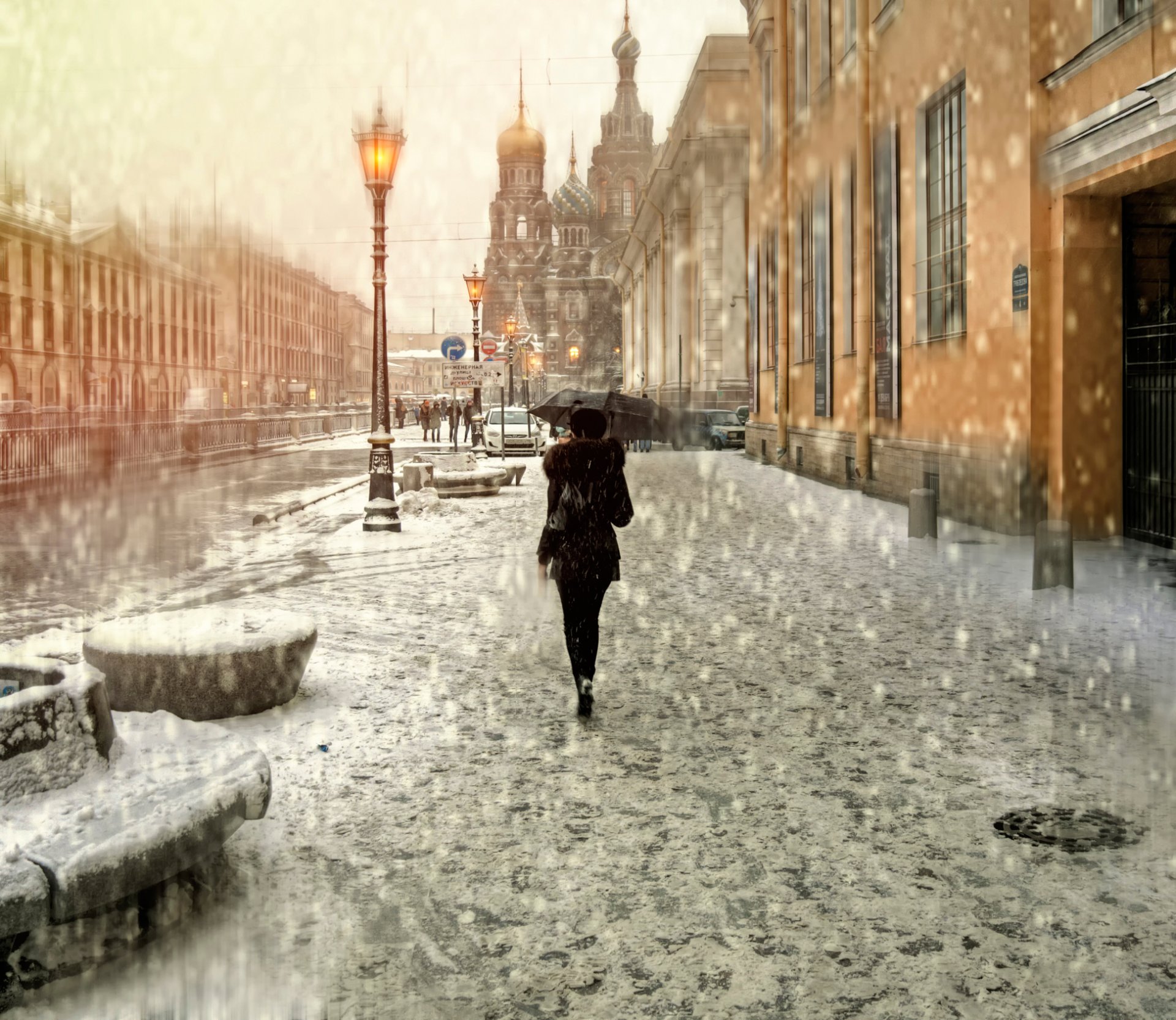 st. petersburg mädchen regenschirm schnee