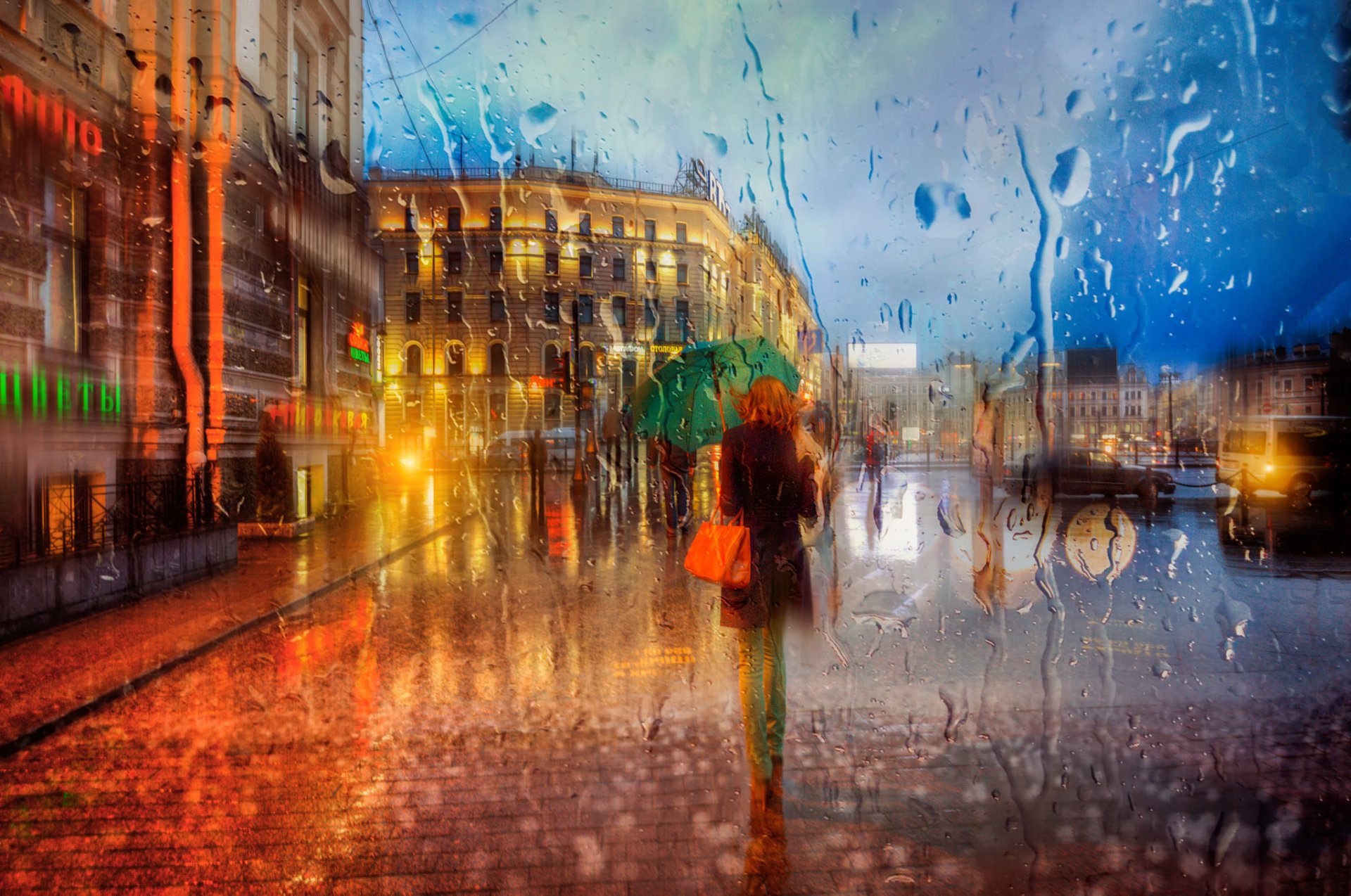 saint-pétersbourg la jeune fille la pluie le parapluie