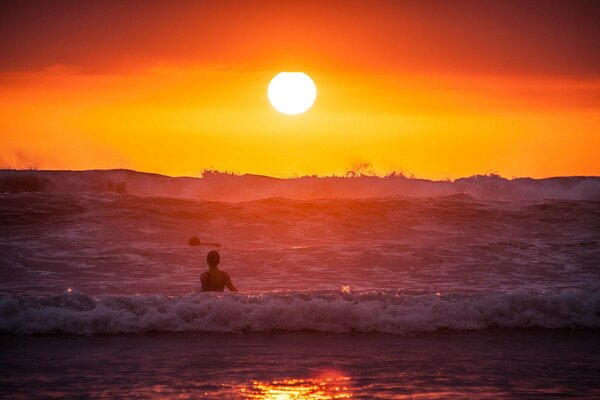 Gorgeous sunset merged with the sea