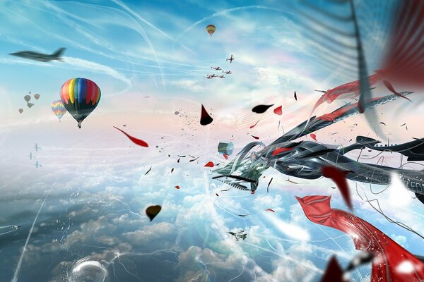 Balloons and planes launched into the sky