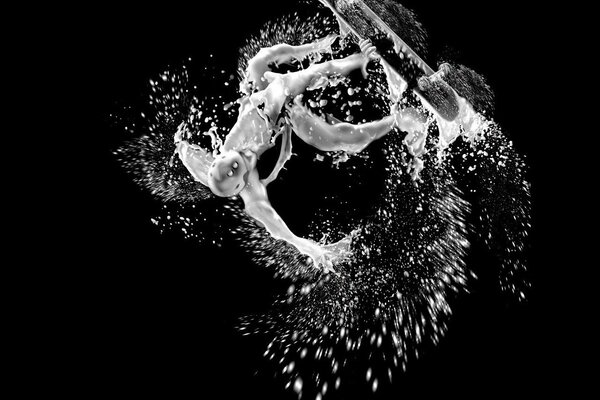 Milk splashes in the form of a skater on a black background