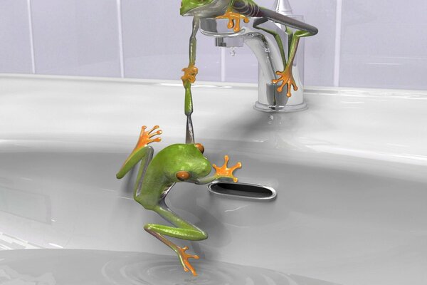 2 rane verdi sul lavandino sul rubinetto