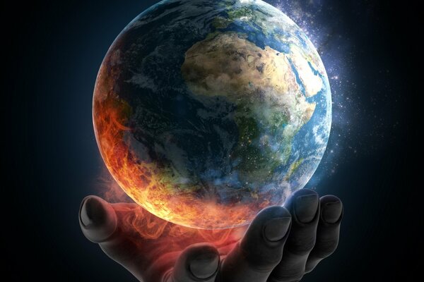 Drawing of the planet earth in human hands