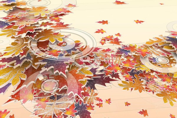 Patrón de círculos y hojas de otoño