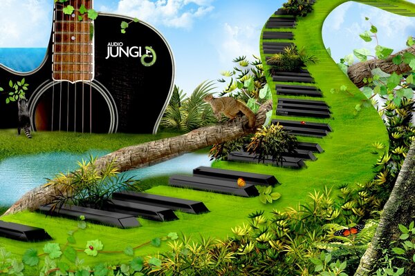 Фантазийное изображение травы с клавишами словно музыкальный инструмент