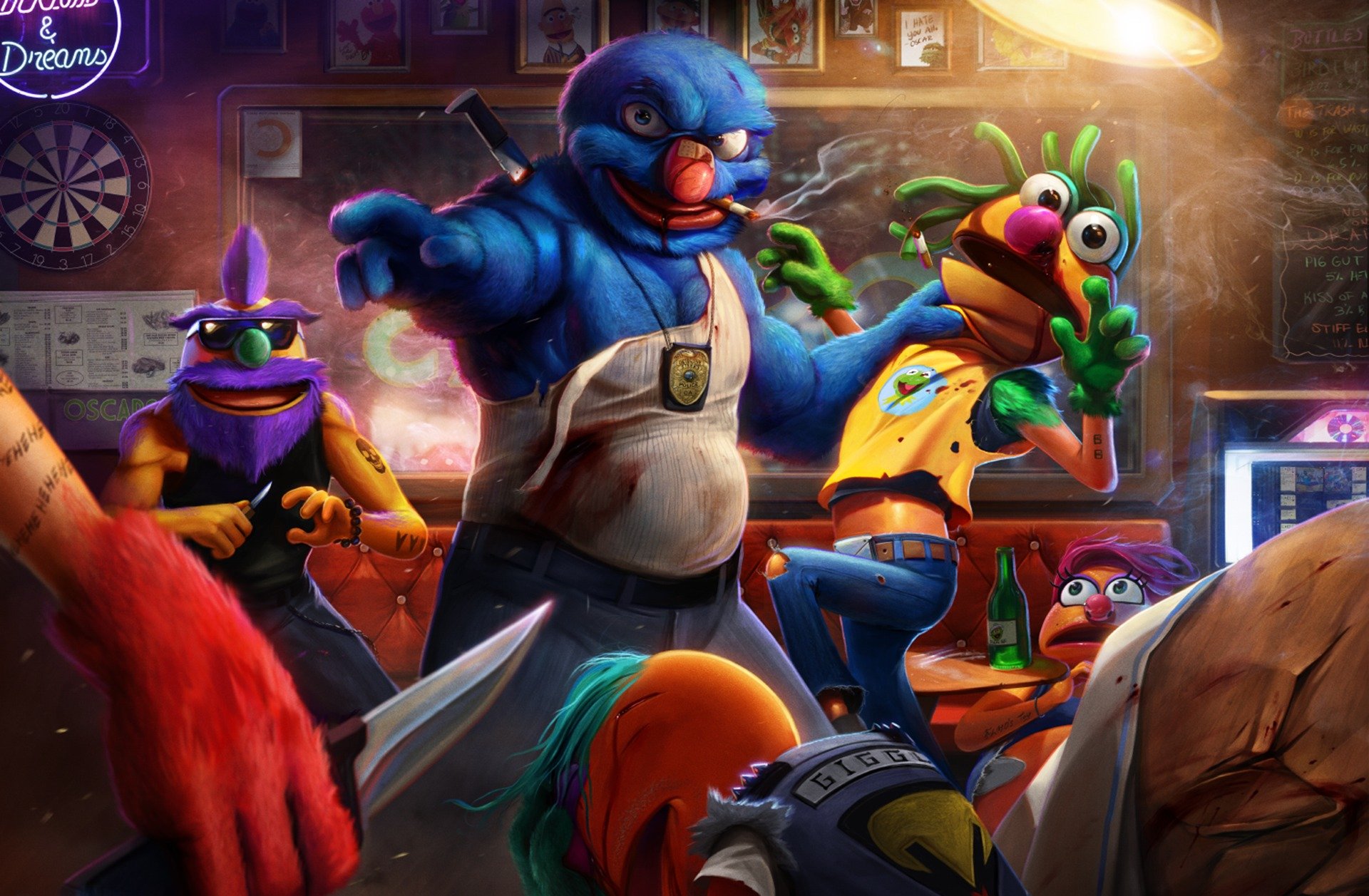 grover muppet la rue l art le démontage le bar le combat l agent de police