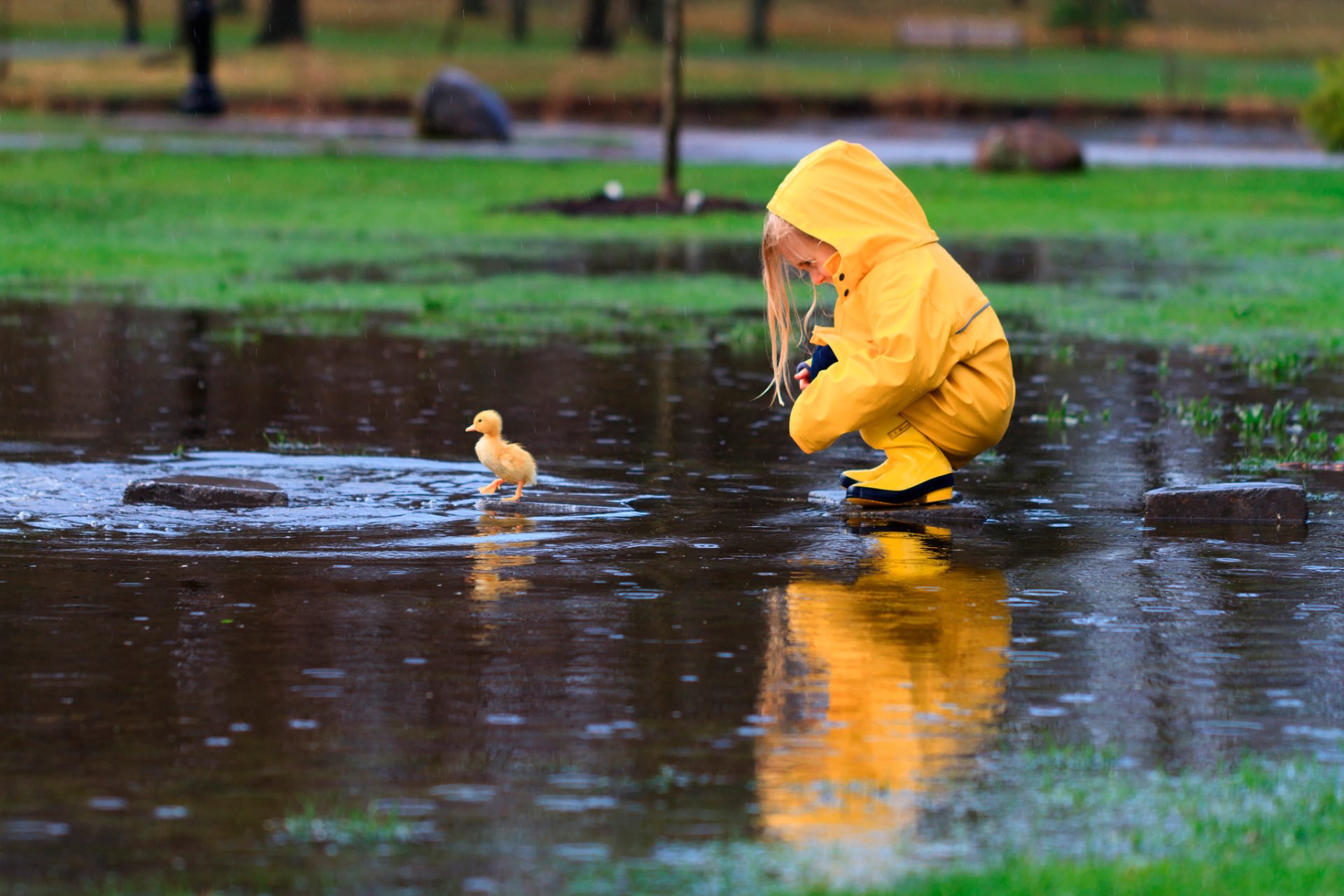 nueva york primavera abril niña impermeable lluvia