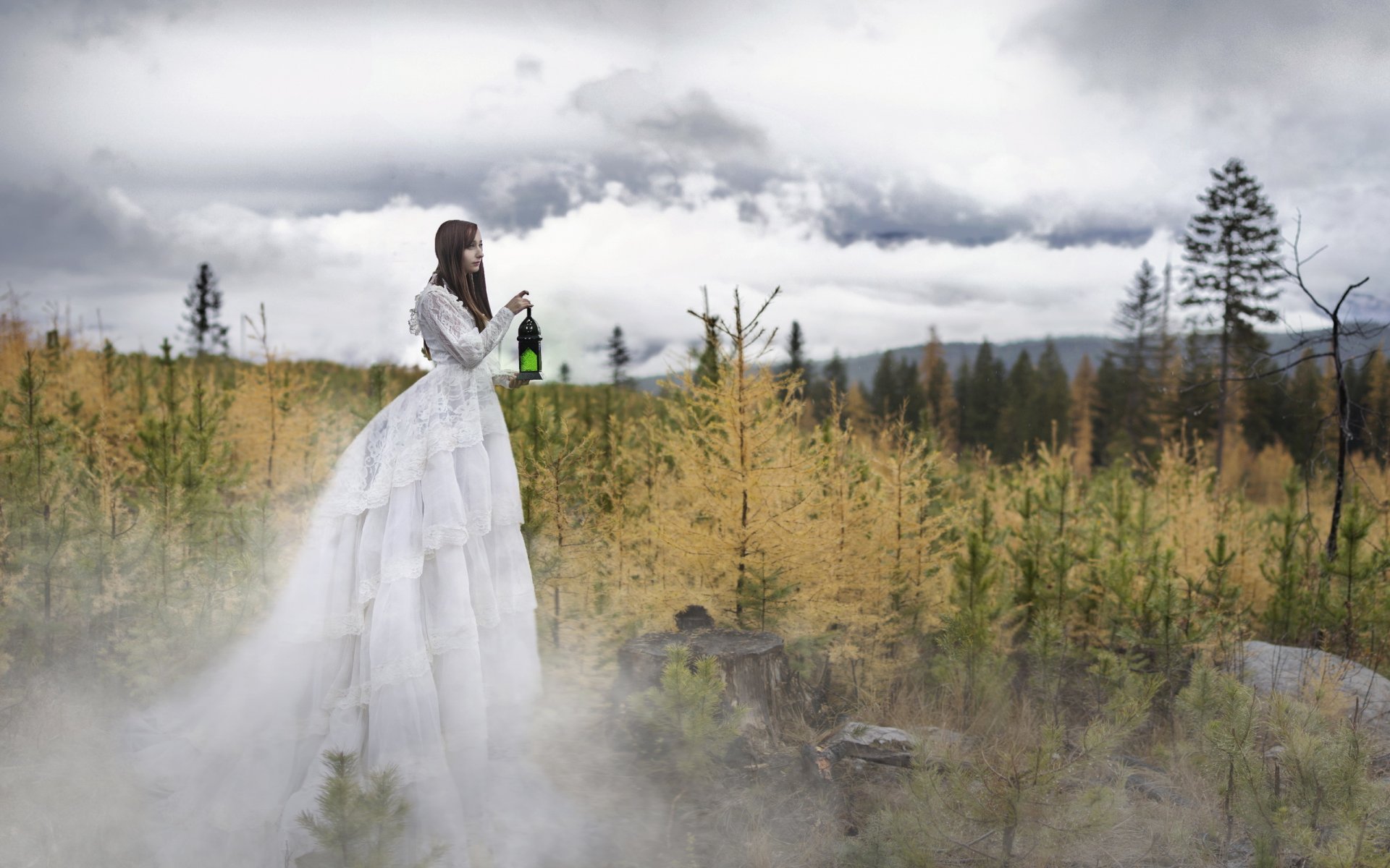 girl forest light