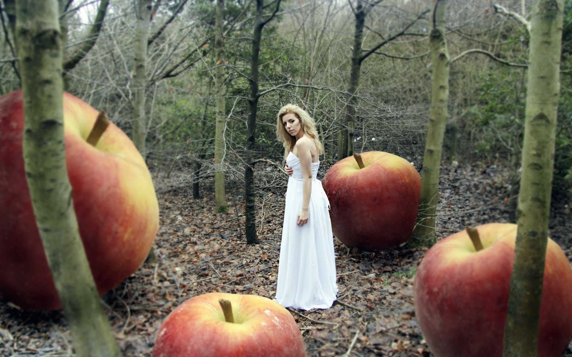 girl forest apple