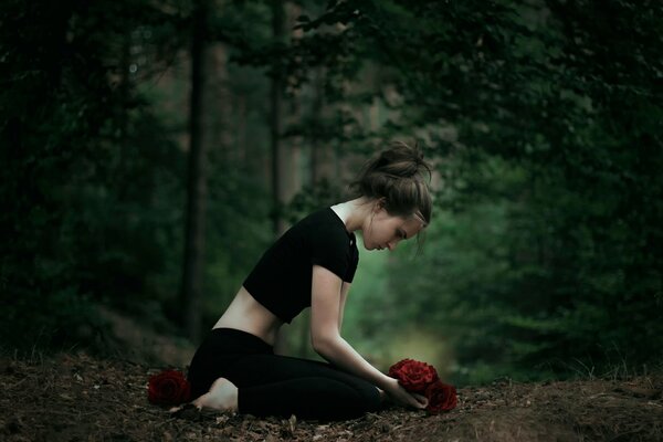 A girl with a rosebud gift