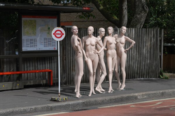 Mannequins without clothes on the street in the city