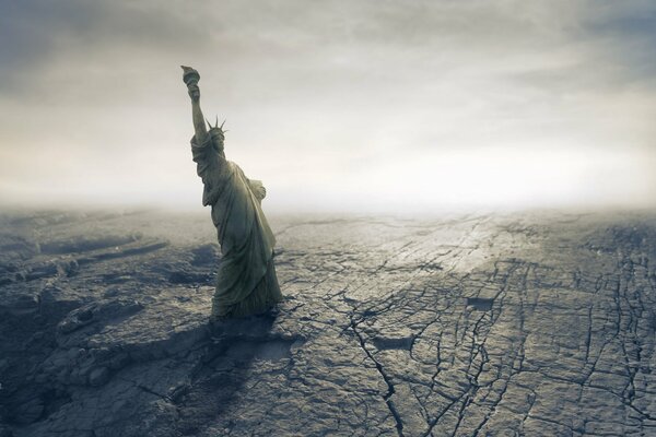 Statue of Liberty on the background of the incinerated earth