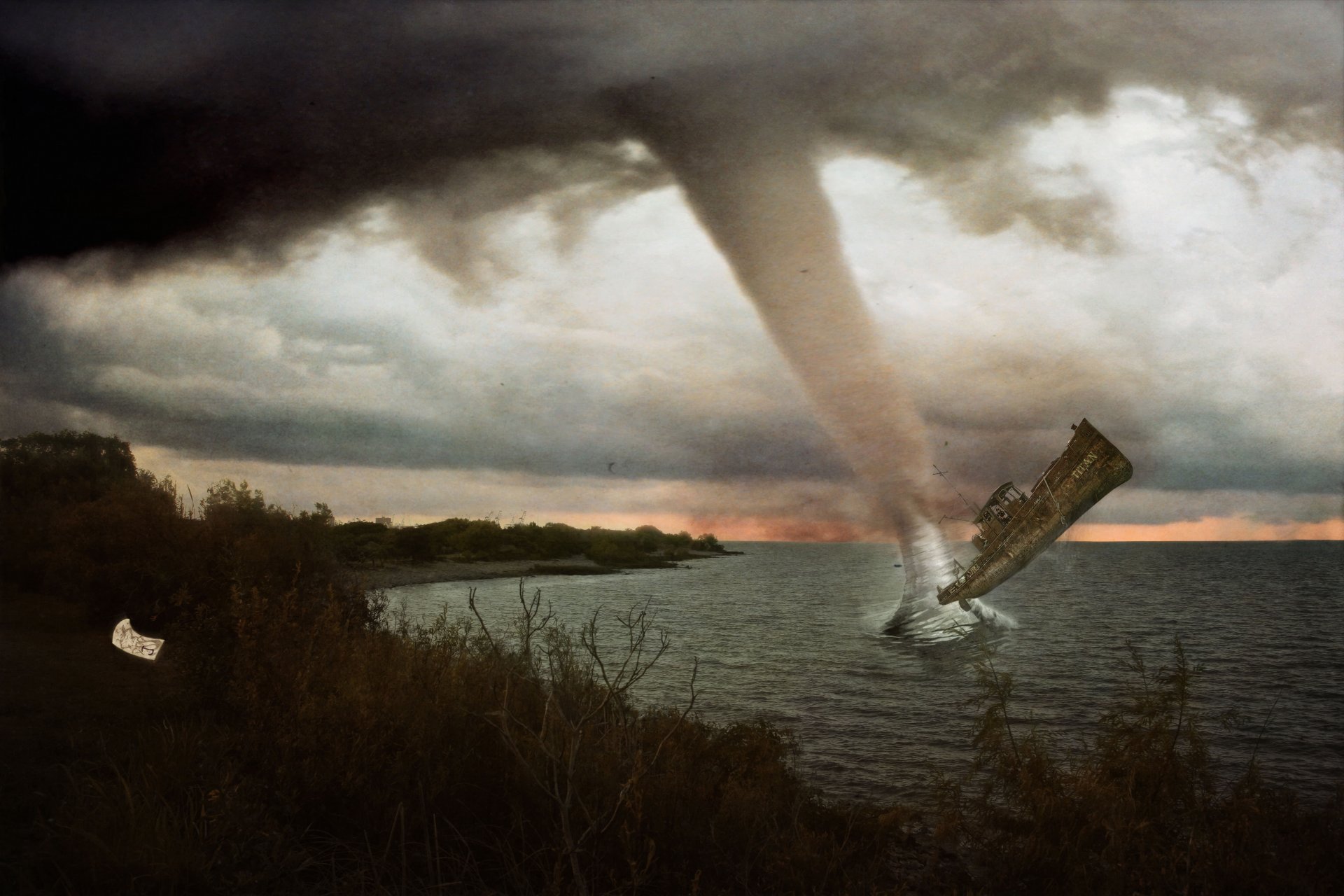 tornado hurricane clouds ship ships sea