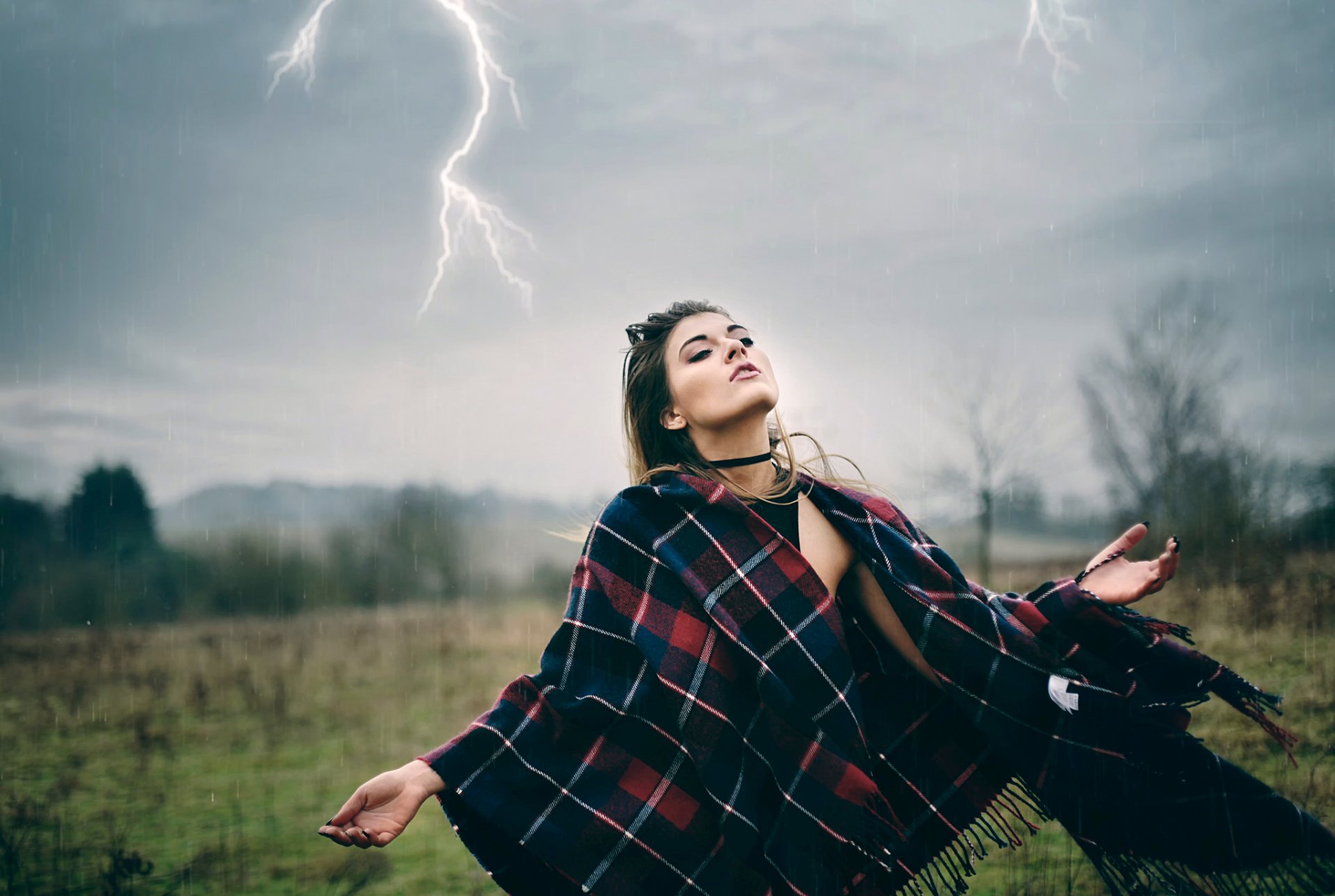 chica relámpago lluvia mal tiempo viento