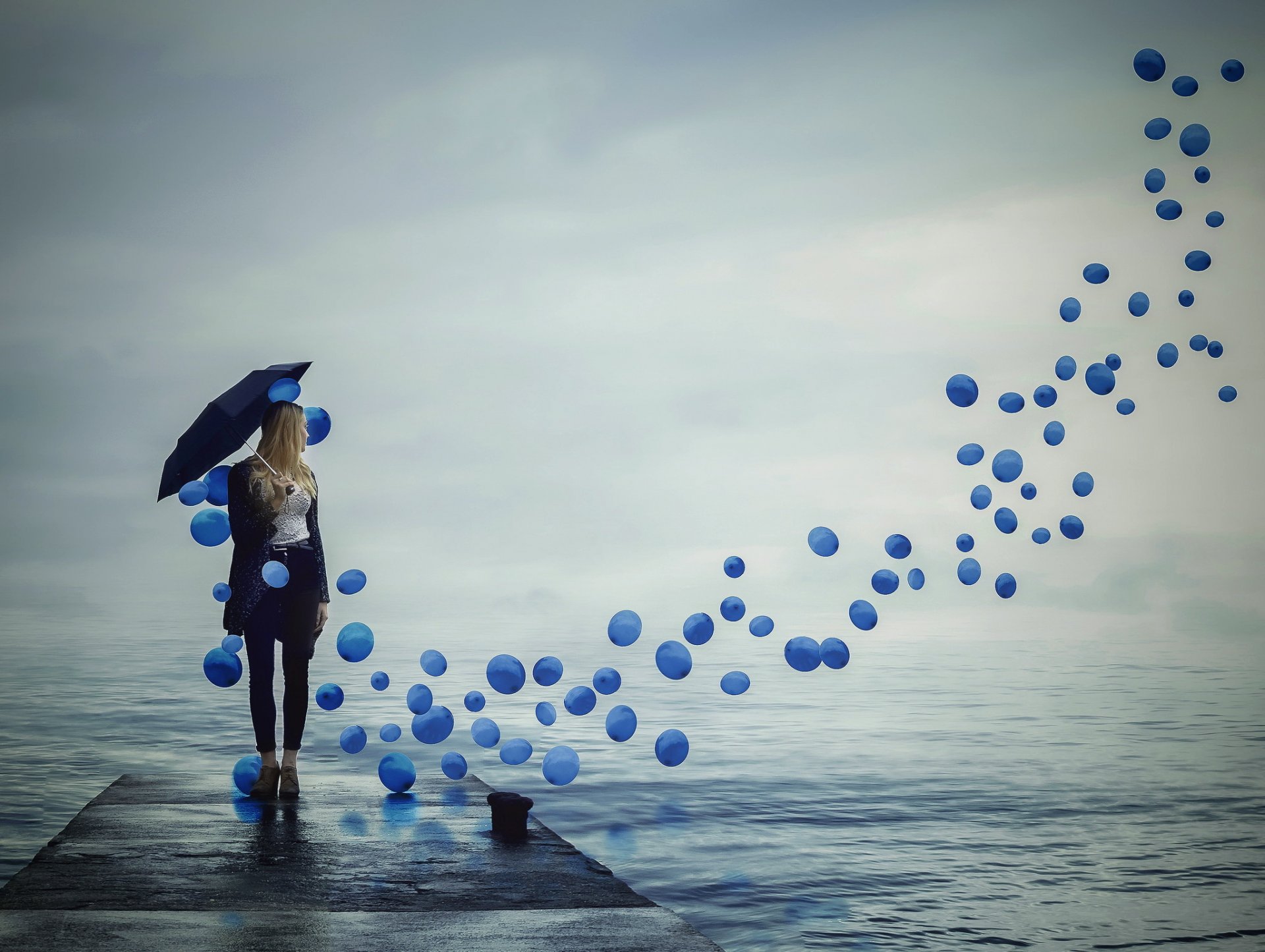 fille boules parapluie