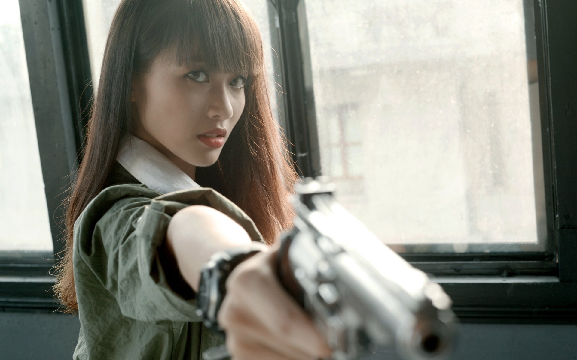 girl asian view gun