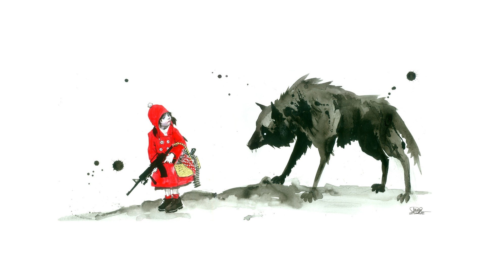 red riding hood girl wolf weapon