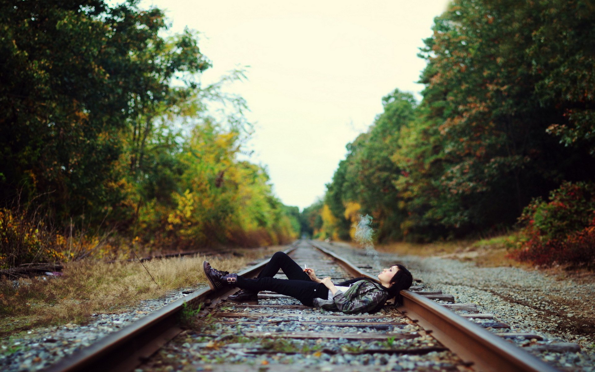 girl railroad cigarette