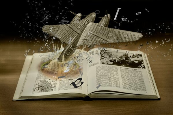 Volo di fantasia: esplosione di un aereo su un libro