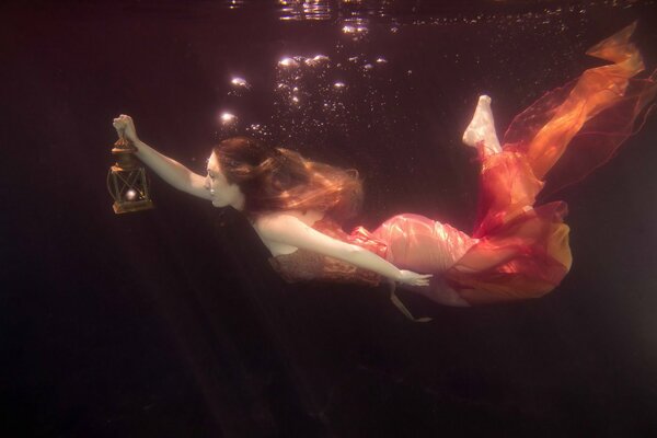 Beautiful girl swimming underwater