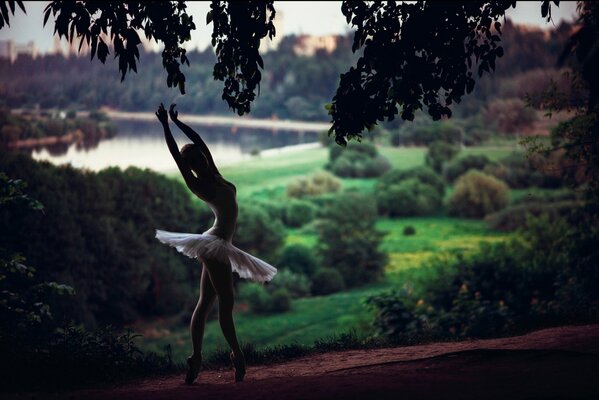 Le danseur danse dans la forêt, sur la nature