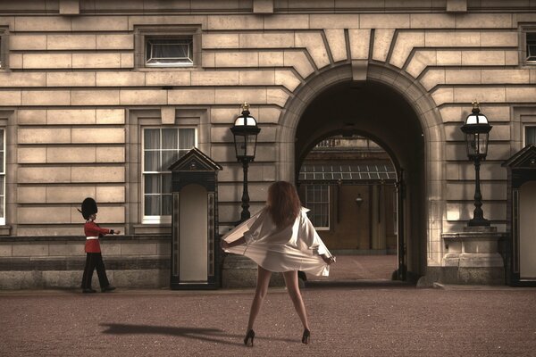 A girl on the street in white clothes