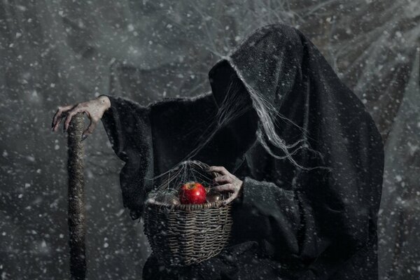 Scary Witch with a red apple