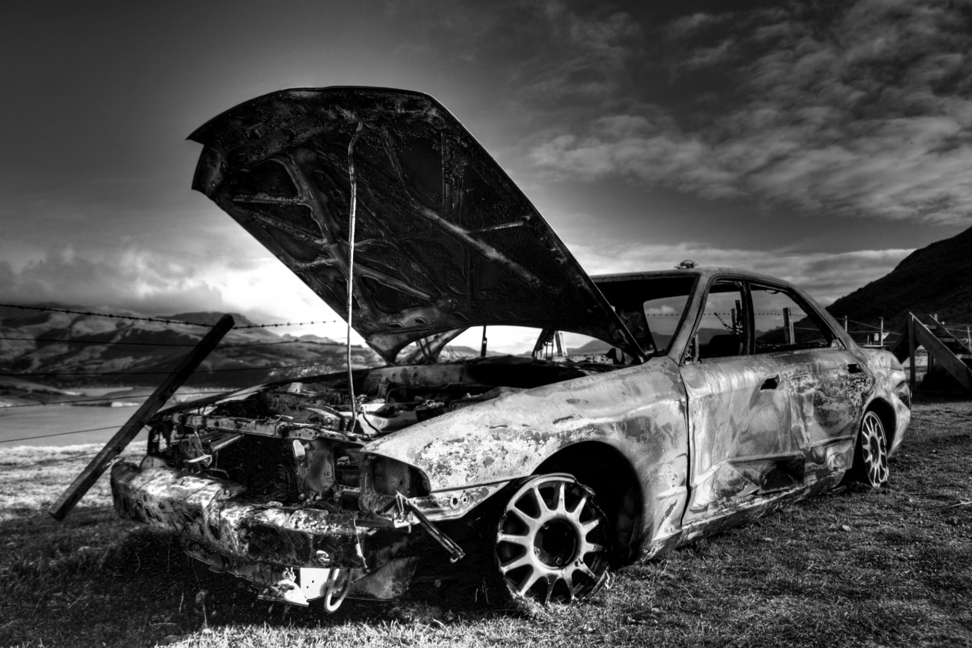 old auto burnout the old burned vehicle