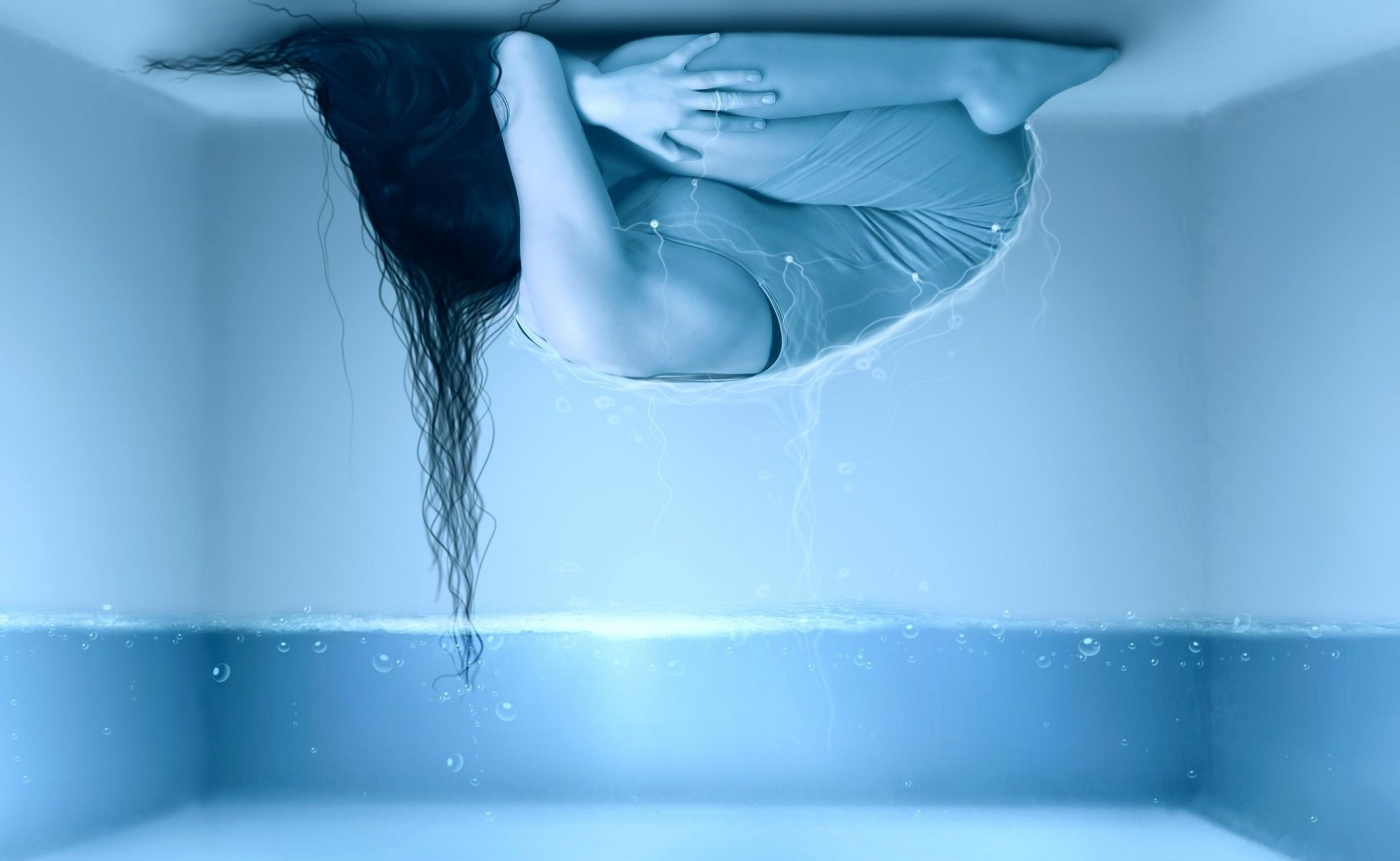 ragazza soffitto acqua bolle stanza si trova capelli solitudine