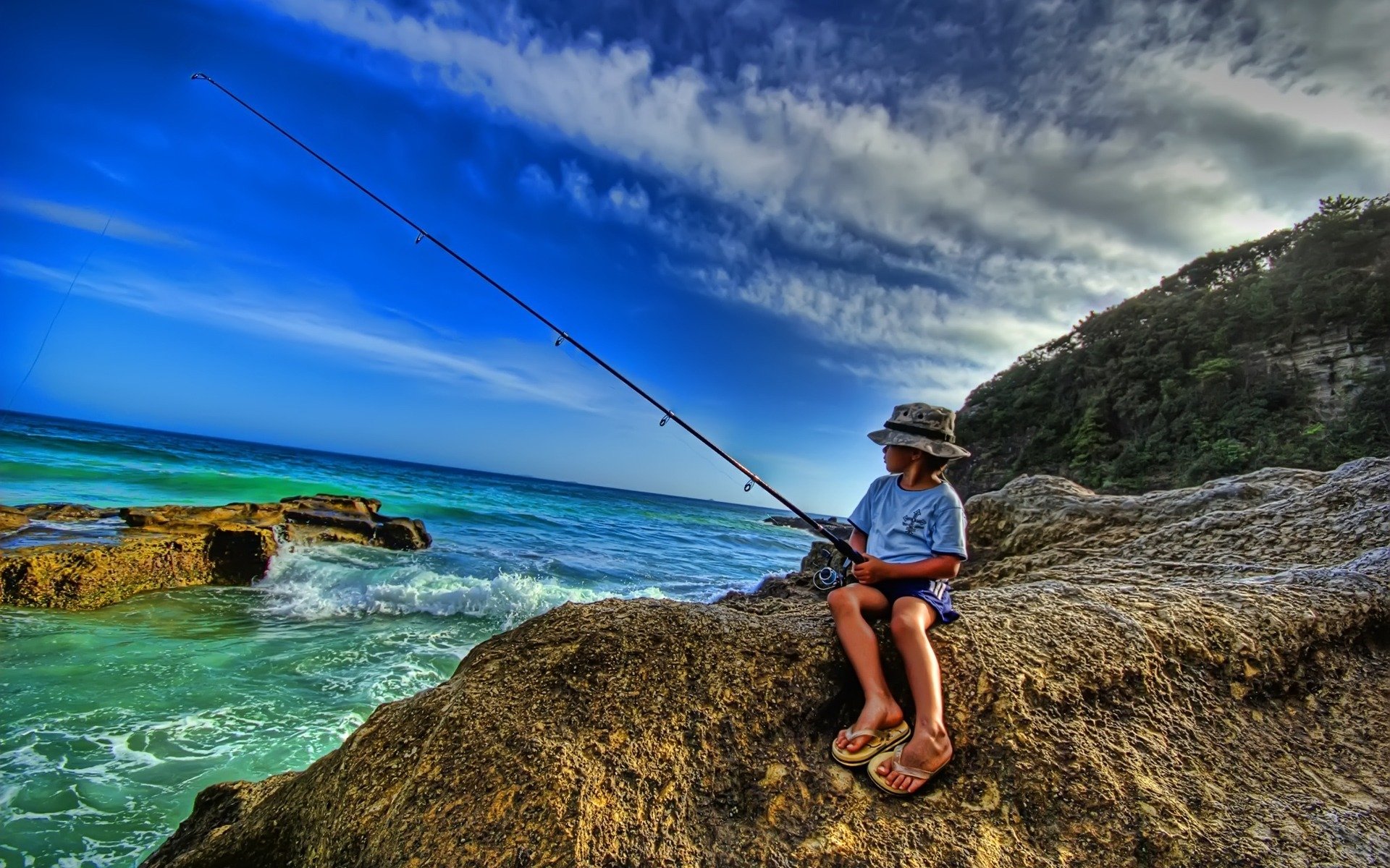 mer côte pêche pêcheur canne à pêche