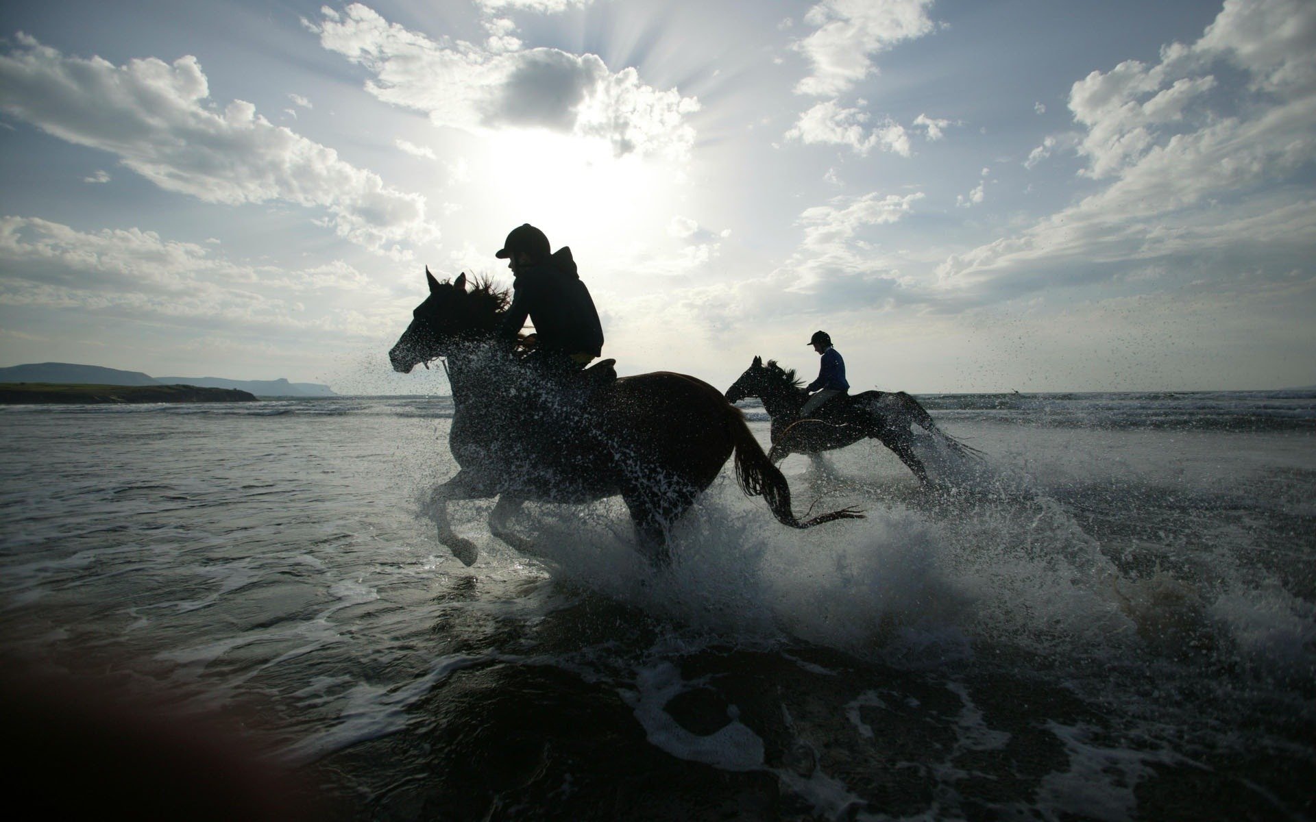 nature mer plage chevaux cavaliers éclaboussures gouttes photo fond fond d écran image